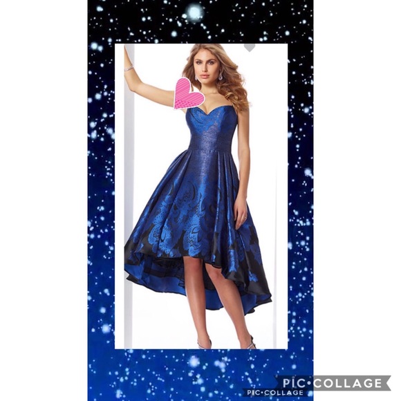 Mon Cheri High Low Illusion mesh sweetheart neckline gown - Picture 2 of 16